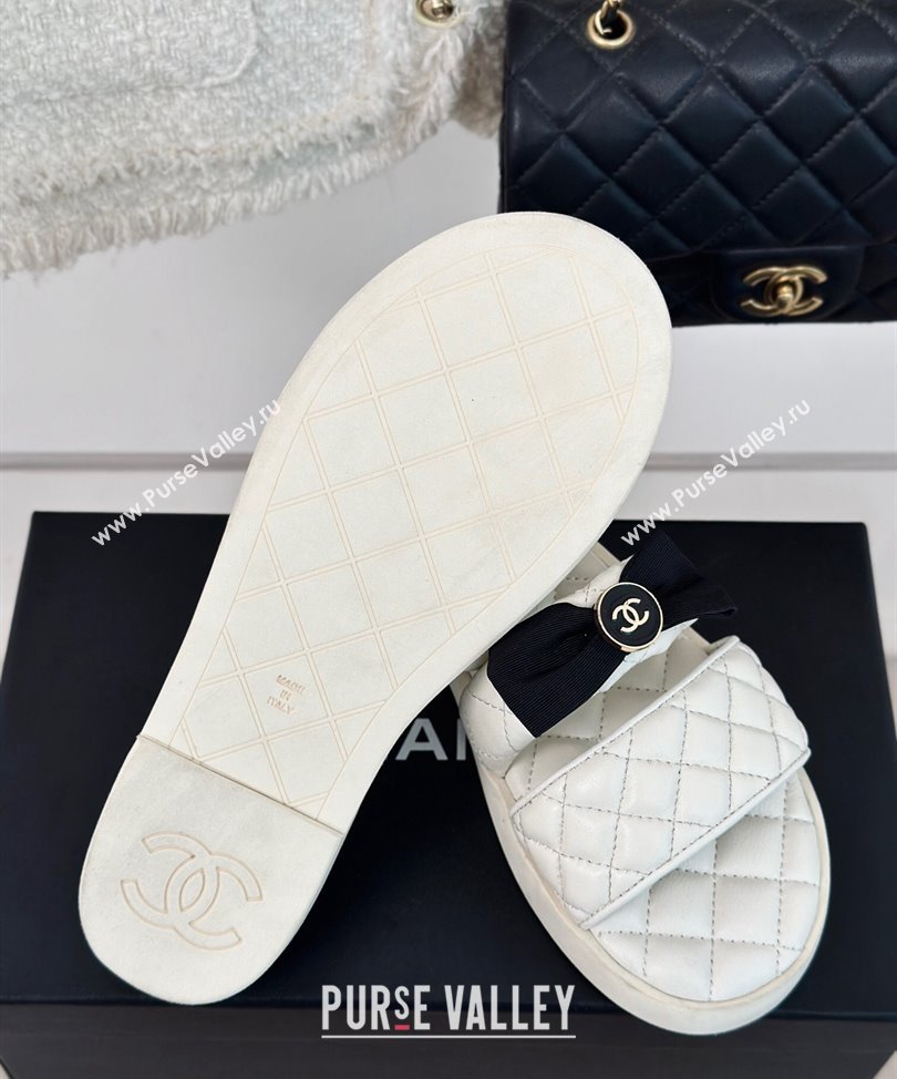 Chanel Lambskin Quilting and Bow Mules White 2024 (modeng-24030510)