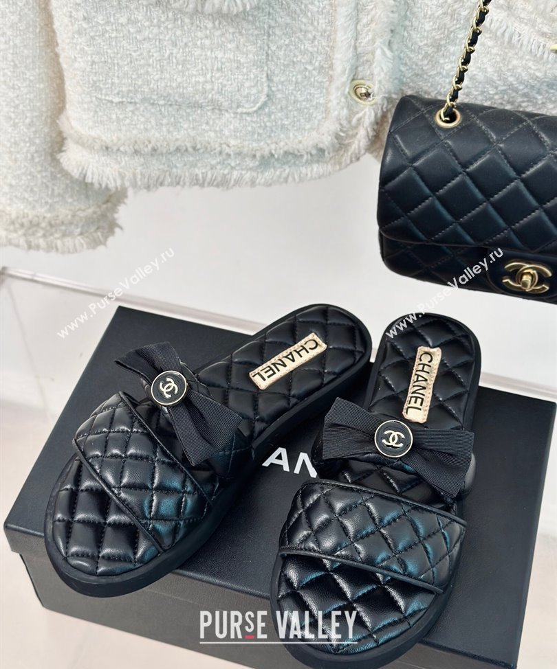 Chanel Lambskin Quilting and Bow Mules Black 2024 (modeng-24030509)