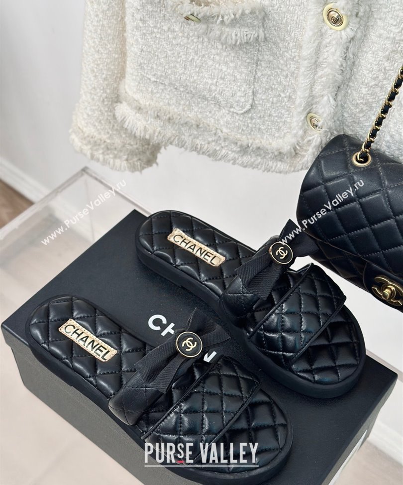 Chanel Lambskin Quilting and Bow Mules Black 2024 (modeng-24030509)