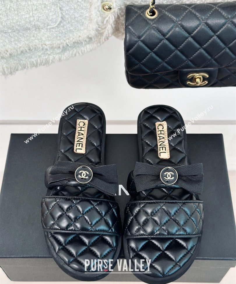 Chanel Lambskin Quilting and Bow Mules Black 2024 (modeng-24030509)