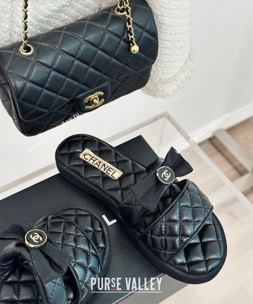 Chanel Lambskin Quilting and Bow Mules Black 2024 (modeng-24030509)