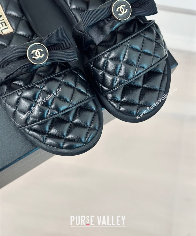 Chanel Lambskin Quilting and Bow Mules Black 2024 (modeng-24030509)