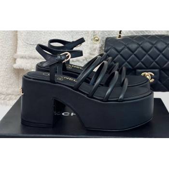 Chanel Calfskin tubular Wedge Sandals Black 2024 (modeng-24030515)