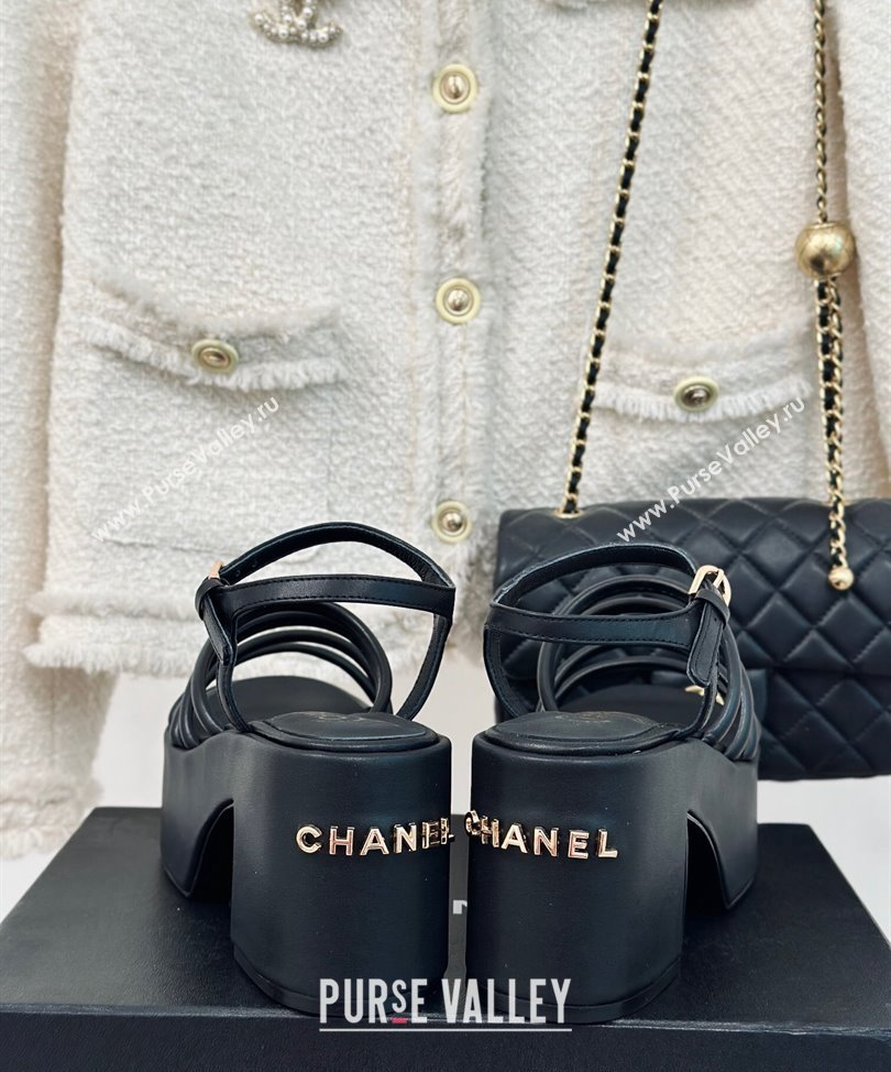 Chanel Calfskin tubular Wedge Sandals Black 2024 (modeng-24030515)