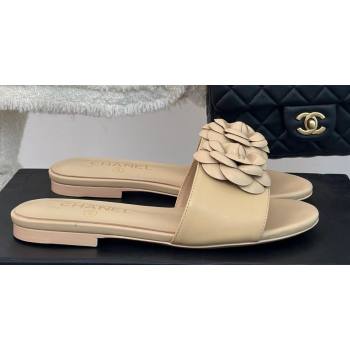 Chanel Heel 1.5cm Lambskin Mules with Camellia G45499 Beige 2024 (modeng-24030419)