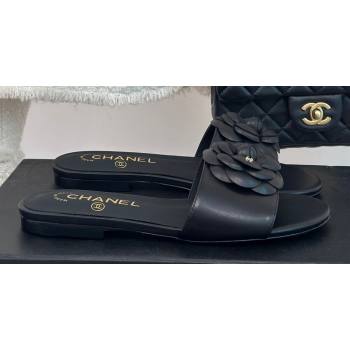 Chanel Heel 1.5cm Lambskin Mules with Camellia G45499 Black 2024 (modeng-24030417)