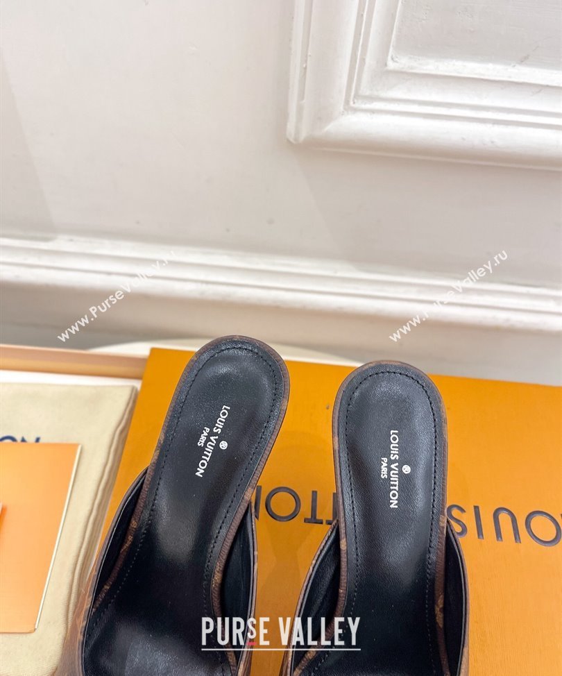 Louis Vuitton Heel 8.5cm Super Mules in Monogram-debossed patent calf leather Black 2024 (modeng-24030602)