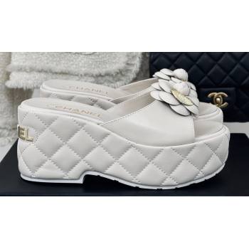 Chanel Heel 7.5cm Lambskin Platform Mules with Camellia White 2024 (modeng-24030406)