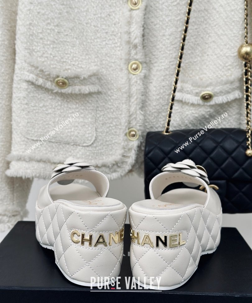 Chanel Heel 7.5cm Lambskin Platform Mules with Camellia White 2024 (modeng-24030406)