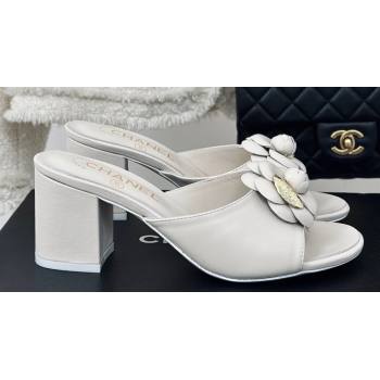 Chanel Heel 6.5cm Lambskin Mules with Camellia White 2024 (modeng-24030409)