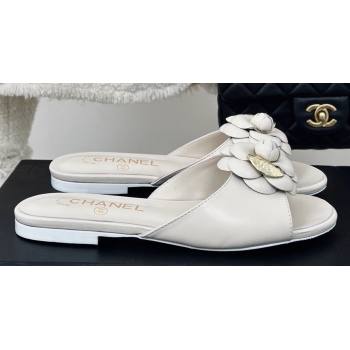 Chanel Heel 1.5cm Lambskin Mules with Camellia White 2024 (modeng-24030412)