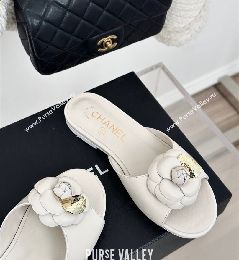 Chanel Heel 1.5cm Lambskin Mules with Camellia White 2024 (modeng-24030412)