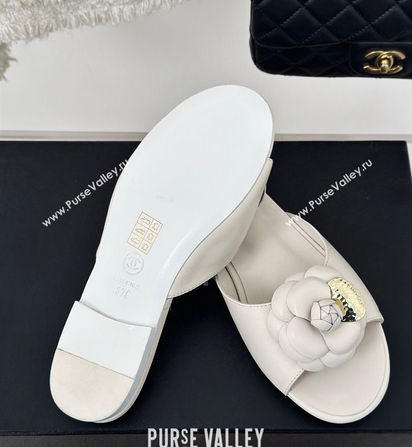 Chanel Heel 1.5cm Lambskin Mules with Camellia White 2024 (modeng-24030412)