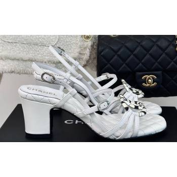 Chanel Heel 6cm Calfskin Quilting CC Logo Sandals White 2024 (modeng-24030507)