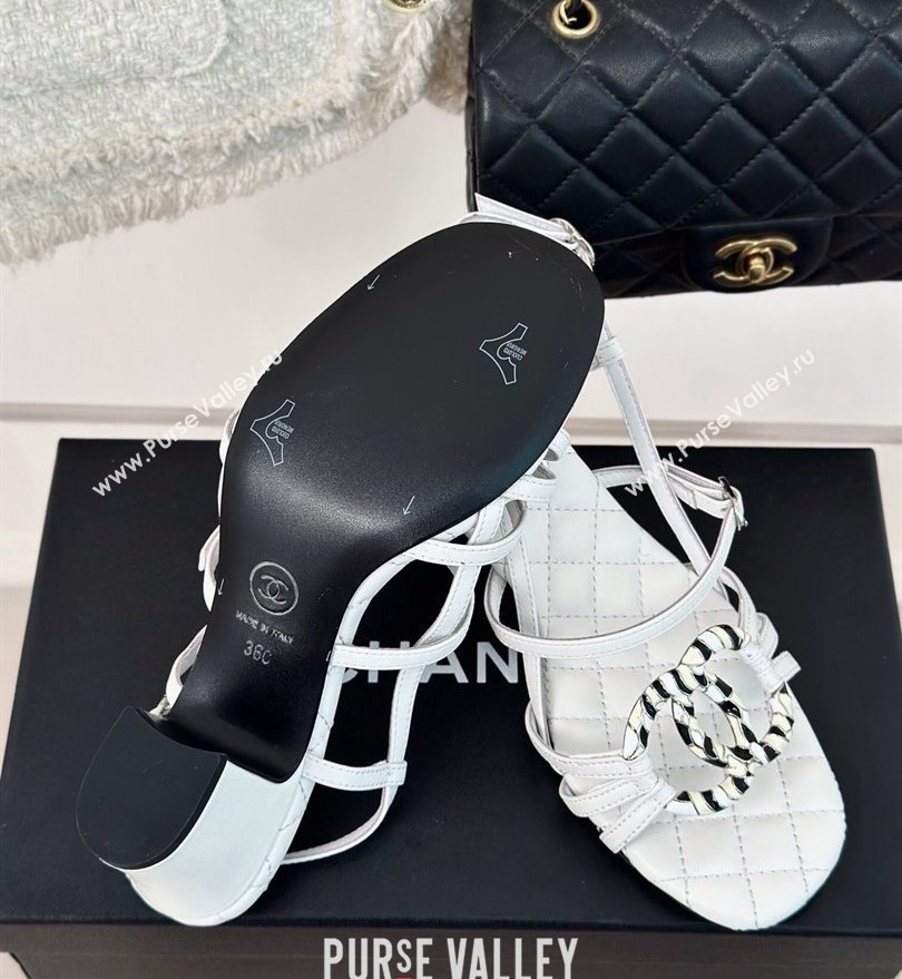 Chanel Heel 6cm Calfskin Quilting CC Logo Sandals White 2024 (modeng-24030507)