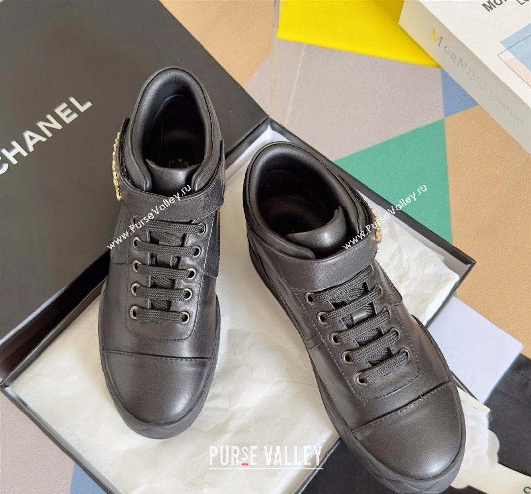 Chanel Calfskin Sneakers with Ankle Logo Top Quality Black 2024 (guoran-24030501)