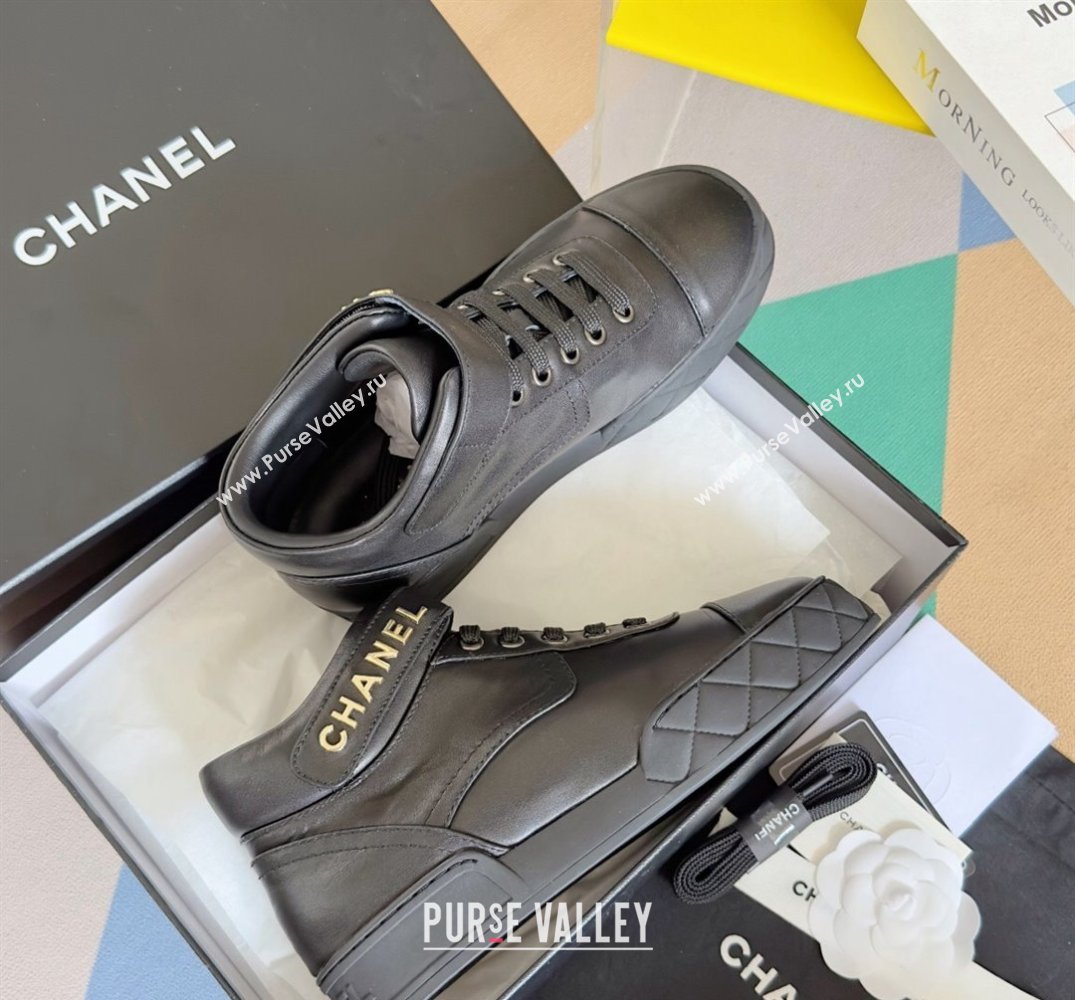 Chanel Calfskin Sneakers with Ankle Logo Top Quality Black 2024 (guoran-24030501)