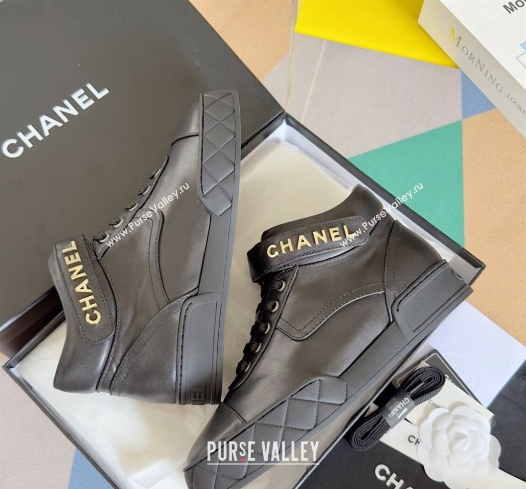 Chanel Calfskin Sneakers with Ankle Logo Top Quality Black 2024 (guoran-24030501)