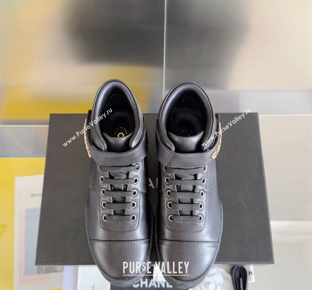 Chanel Calfskin Sneakers with Ankle Logo Top Quality Black 2024 (guoran-24030501)