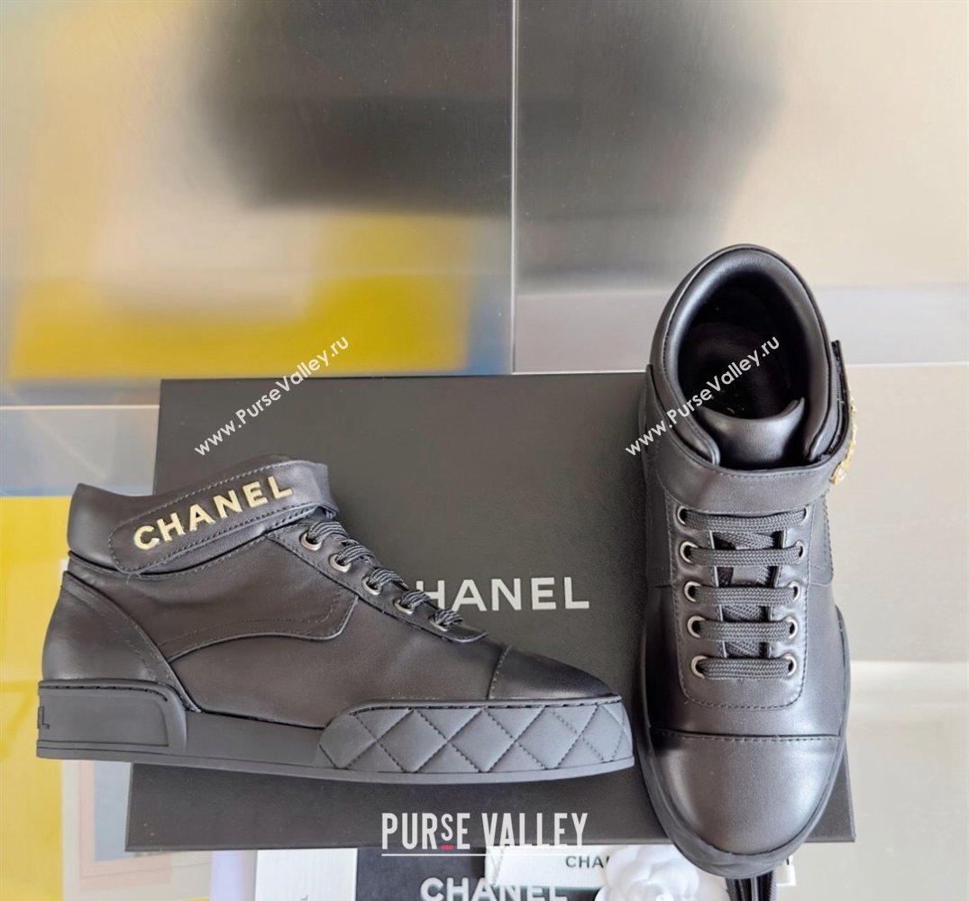 Chanel Calfskin Sneakers with Ankle Logo Top Quality Black 2024 (guoran-24030501)