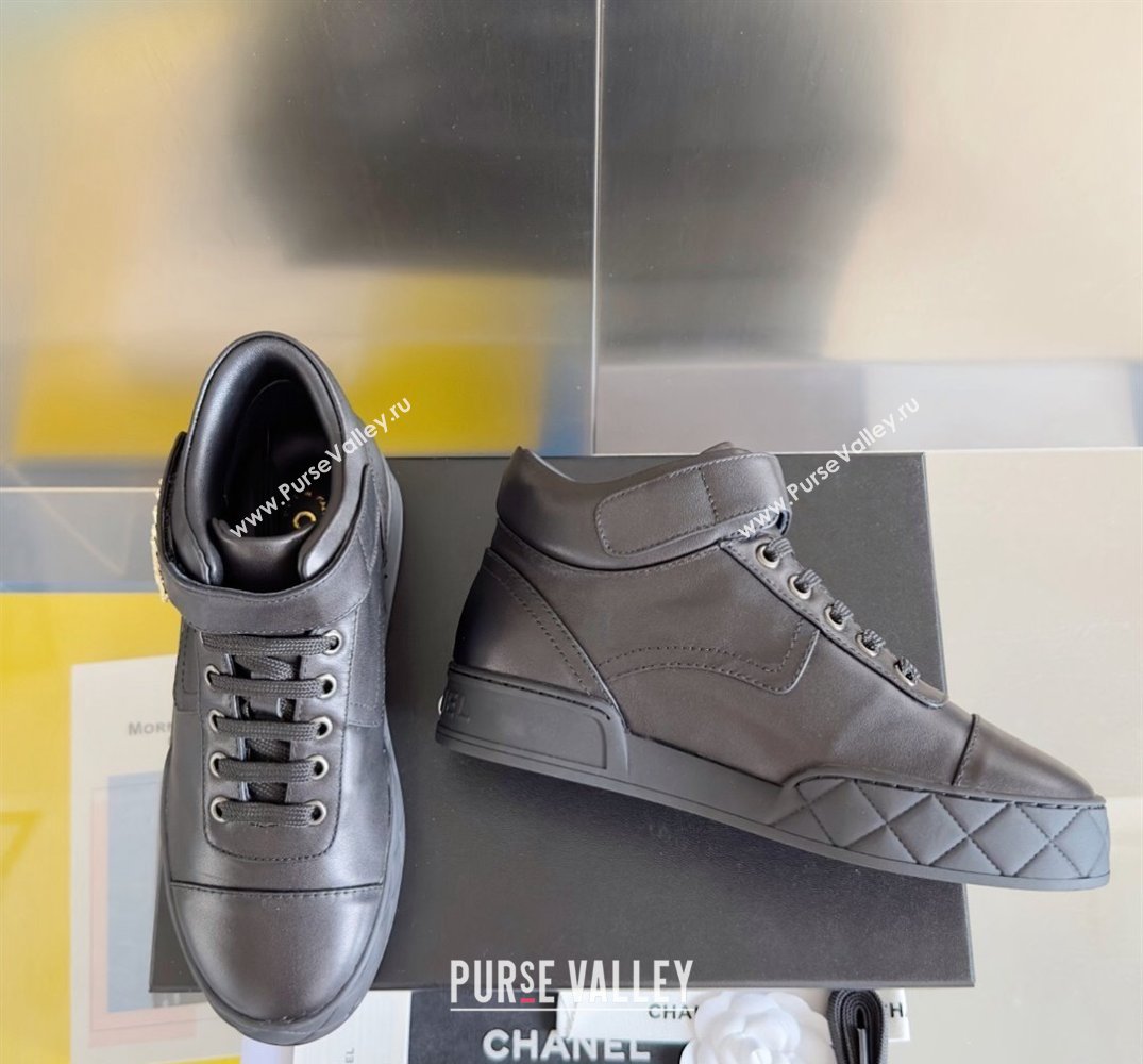 Chanel Calfskin Sneakers with Ankle Logo Top Quality Black 2024 (guoran-24030501)