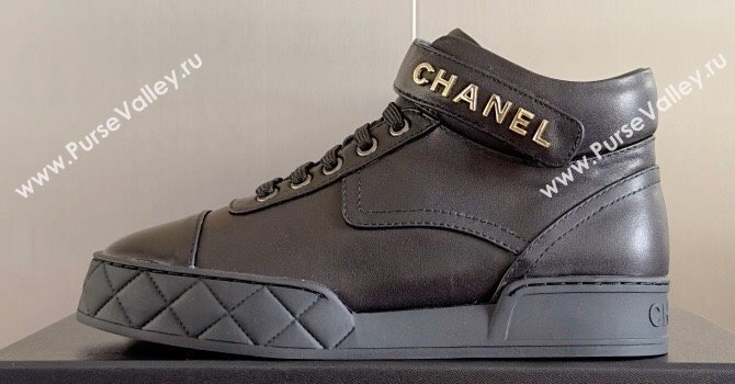 Chanel Calfskin Sneakers with Ankle Logo Top Quality Black 2024 (guoran-24030501)