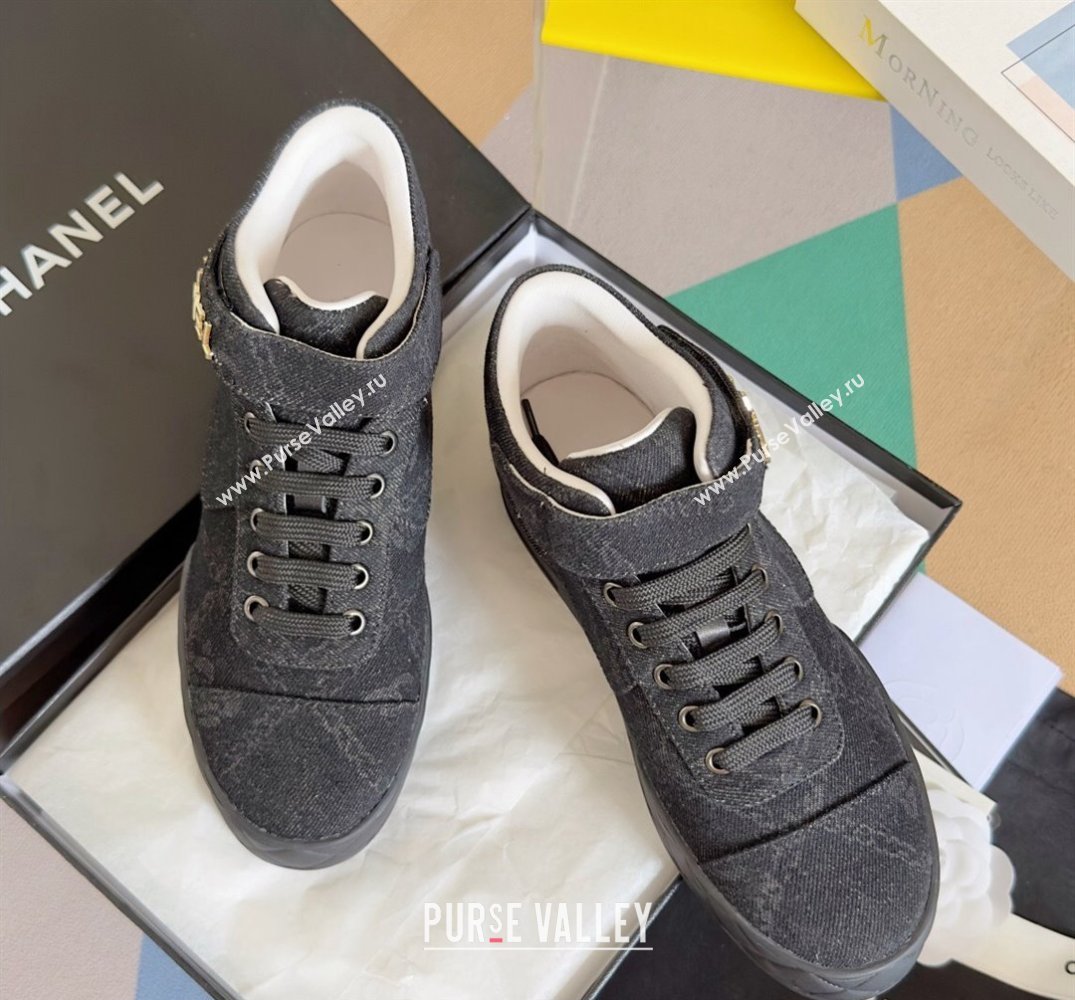 Chanel Denim Sneakers with Ankle Logo Top Quality Black 2024 (guoran-24030502)