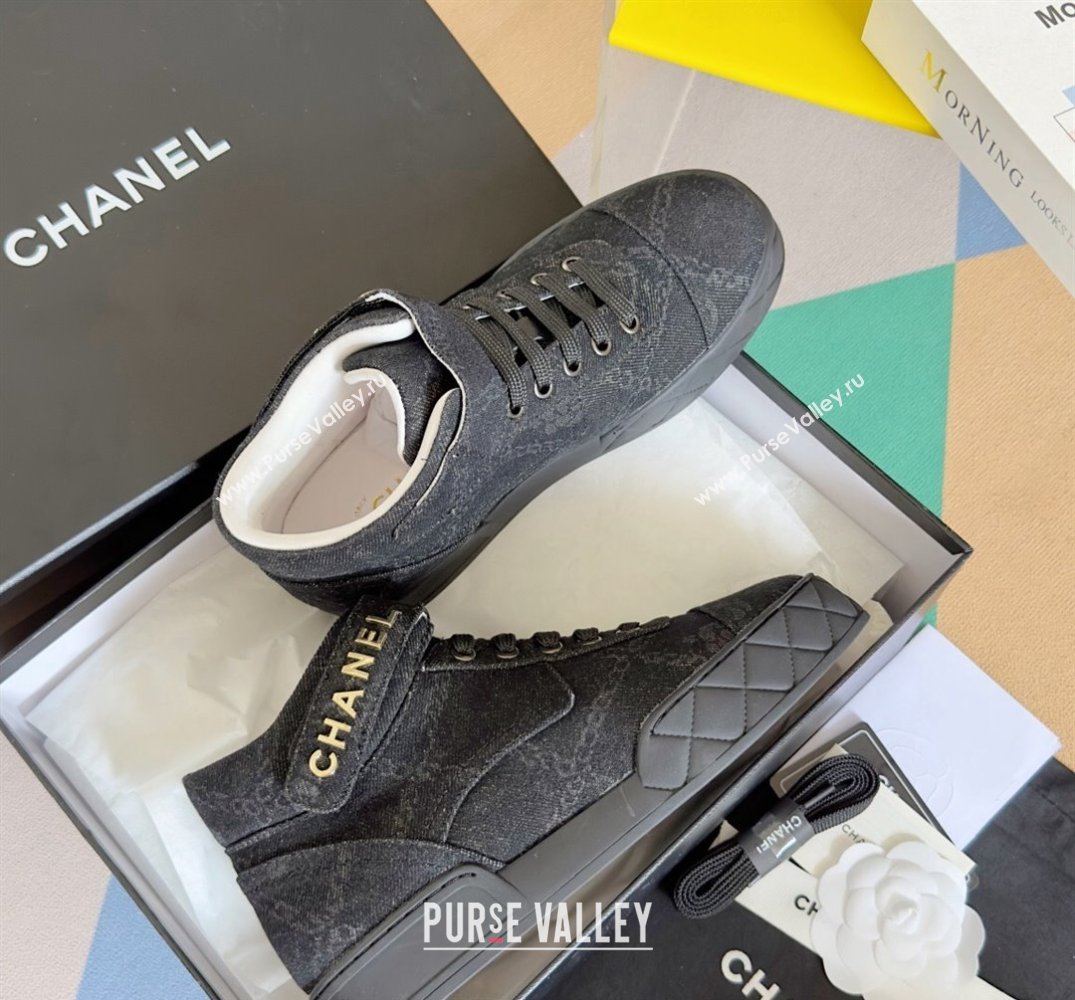 Chanel Denim Sneakers with Ankle Logo Top Quality Black 2024 (guoran-24030502)