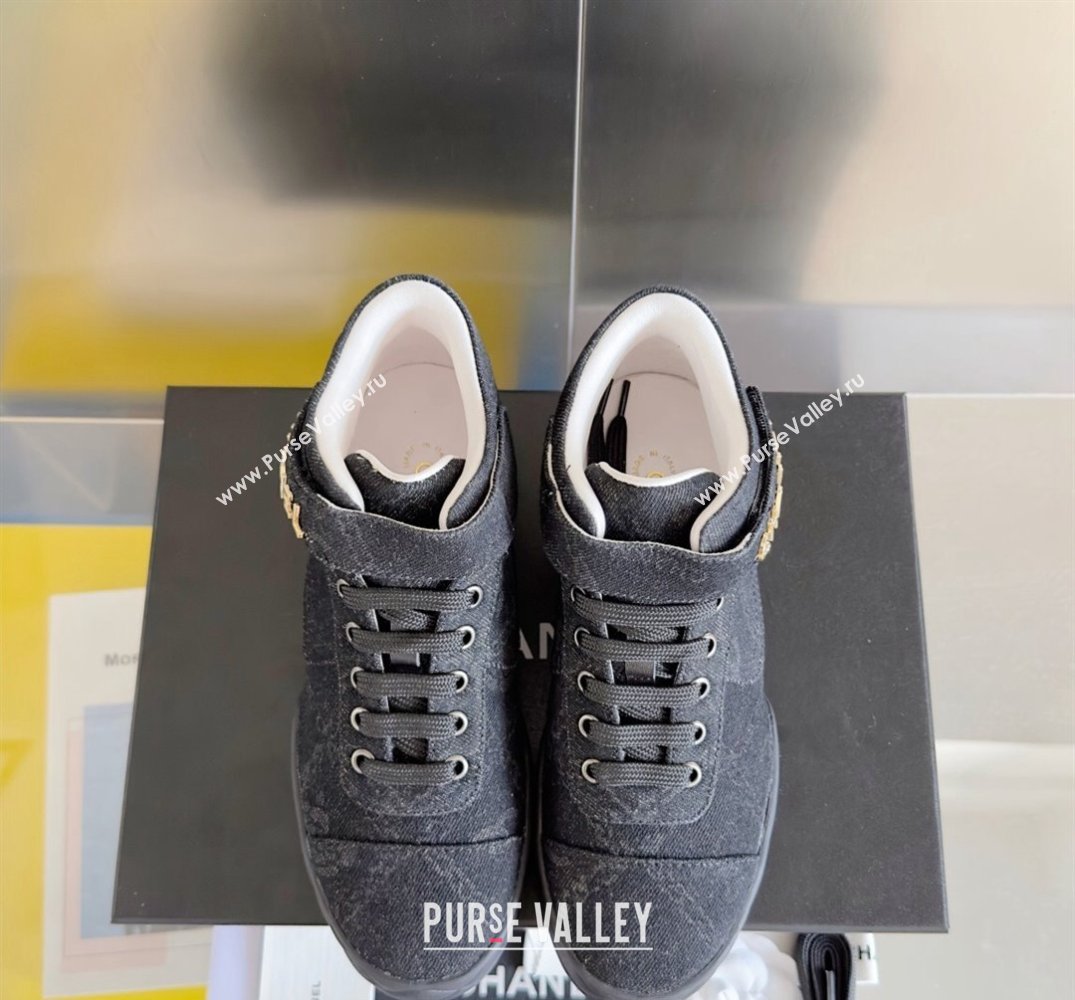 Chanel Denim Sneakers with Ankle Logo Top Quality Black 2024 (guoran-24030502)