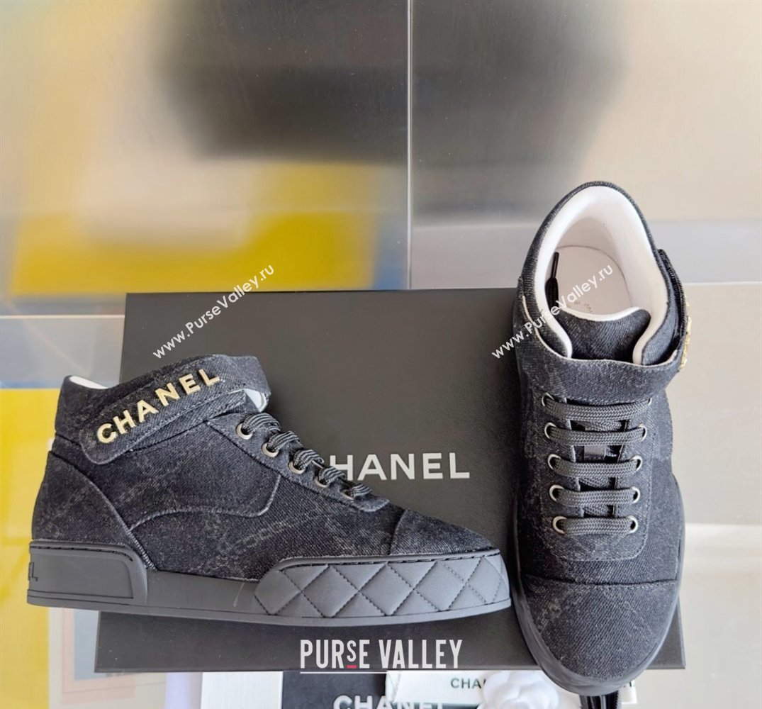 Chanel Denim Sneakers with Ankle Logo Top Quality Black 2024 (guoran-24030502)