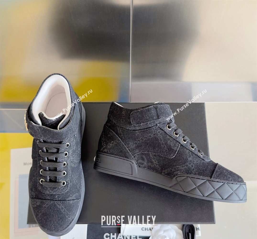 Chanel Denim Sneakers with Ankle Logo Top Quality Black 2024 (guoran-24030502)