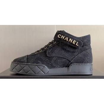 Chanel Denim Sneakers with Ankle Logo Top Quality Black 2024 (guoran-24030502)