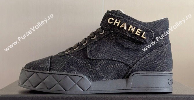 Chanel Denim Sneakers with Ankle Logo Top Quality Black 2024 (guoran-24030502)