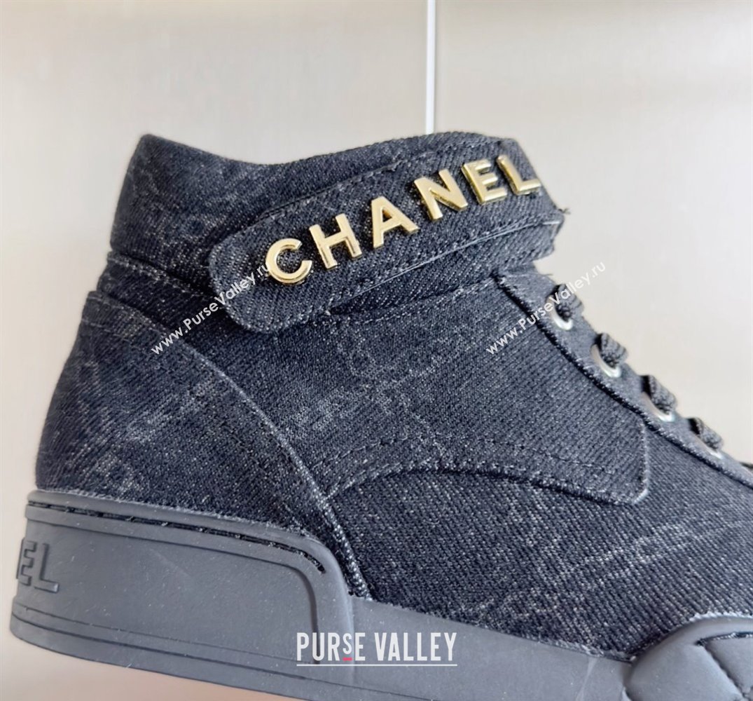 Chanel Denim Sneakers with Ankle Logo Top Quality Black 2024 (guoran-24030502)