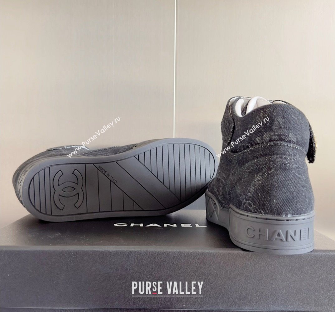 Chanel Denim Sneakers with Ankle Logo Top Quality Black 2024 (guoran-24030502)