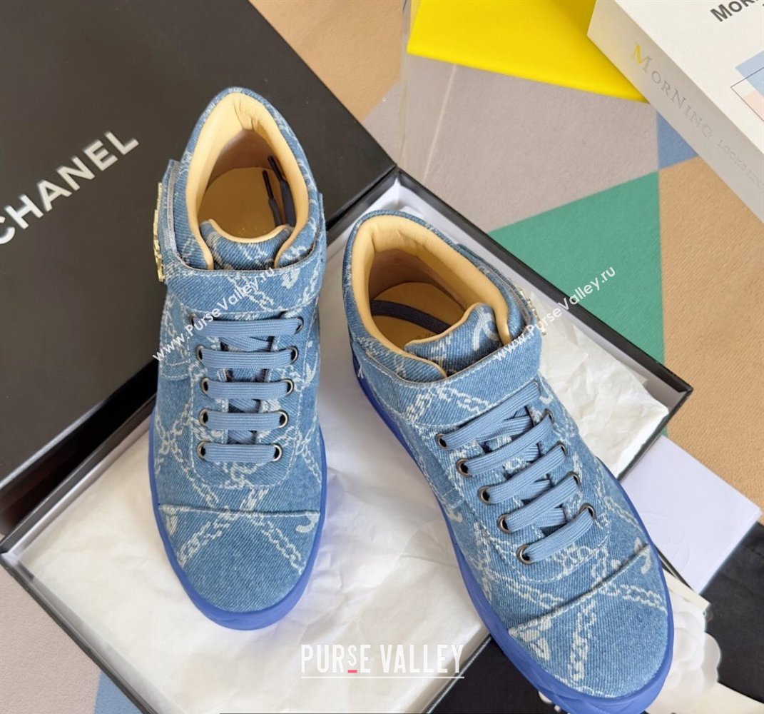 Chanel Denim Sneakers with Ankle Logo Top Quality Blue 2024 (guoran-24030503)