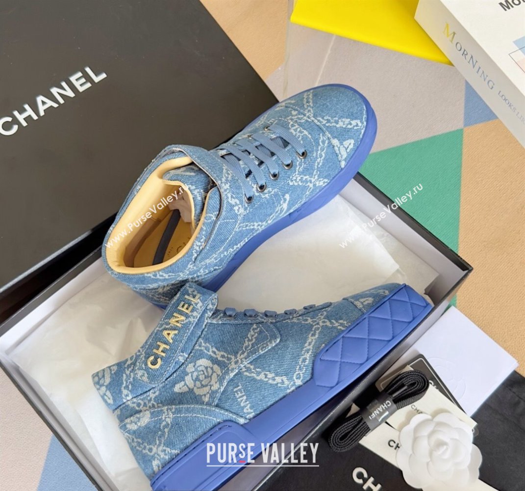 Chanel Denim Sneakers with Ankle Logo Top Quality Blue 2024 (guoran-24030503)