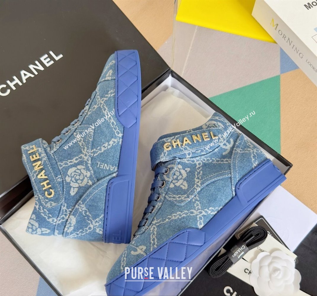 Chanel Denim Sneakers with Ankle Logo Top Quality Blue 2024 (guoran-24030503)