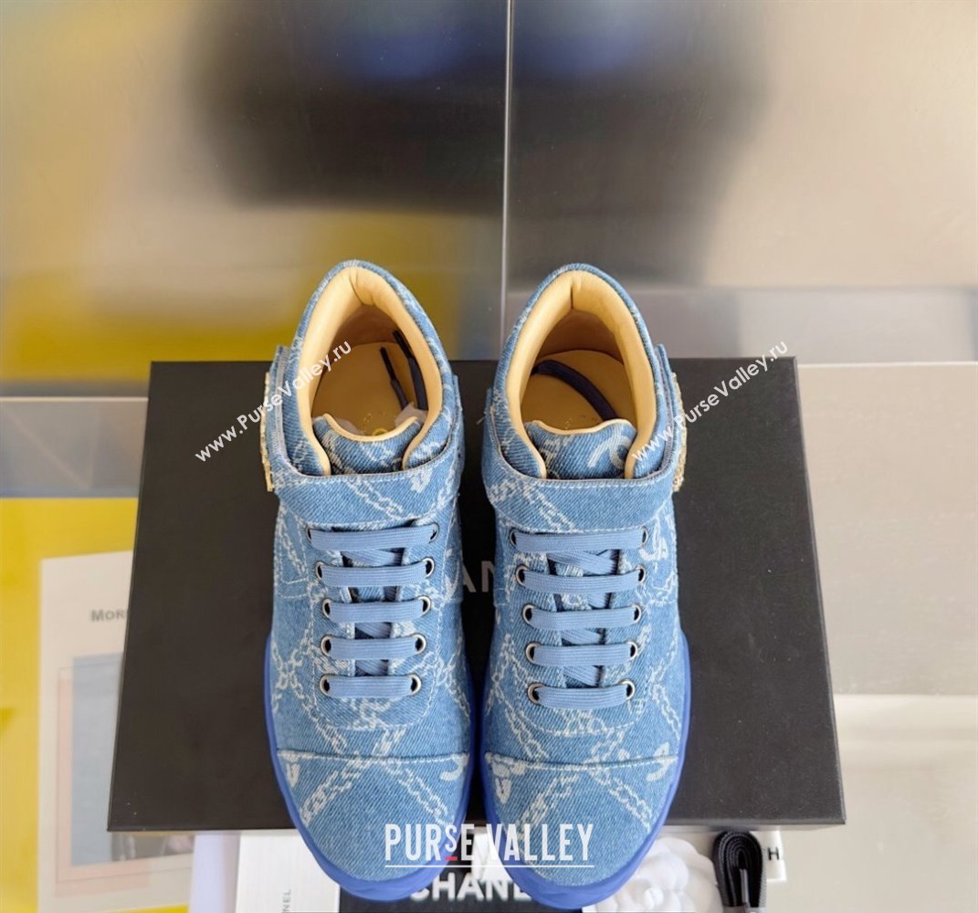 Chanel Denim Sneakers with Ankle Logo Top Quality Blue 2024 (guoran-24030503)