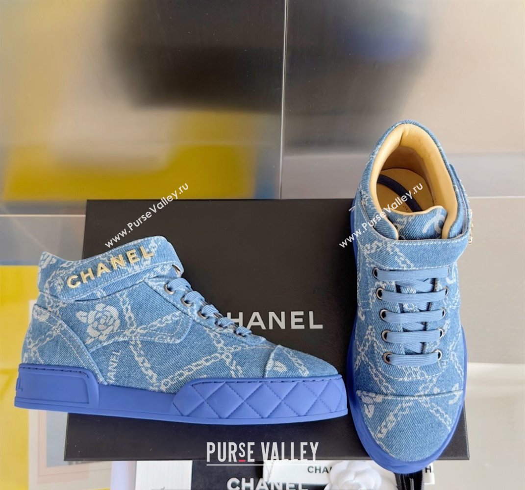 Chanel Denim Sneakers with Ankle Logo Top Quality Blue 2024 (guoran-24030503)