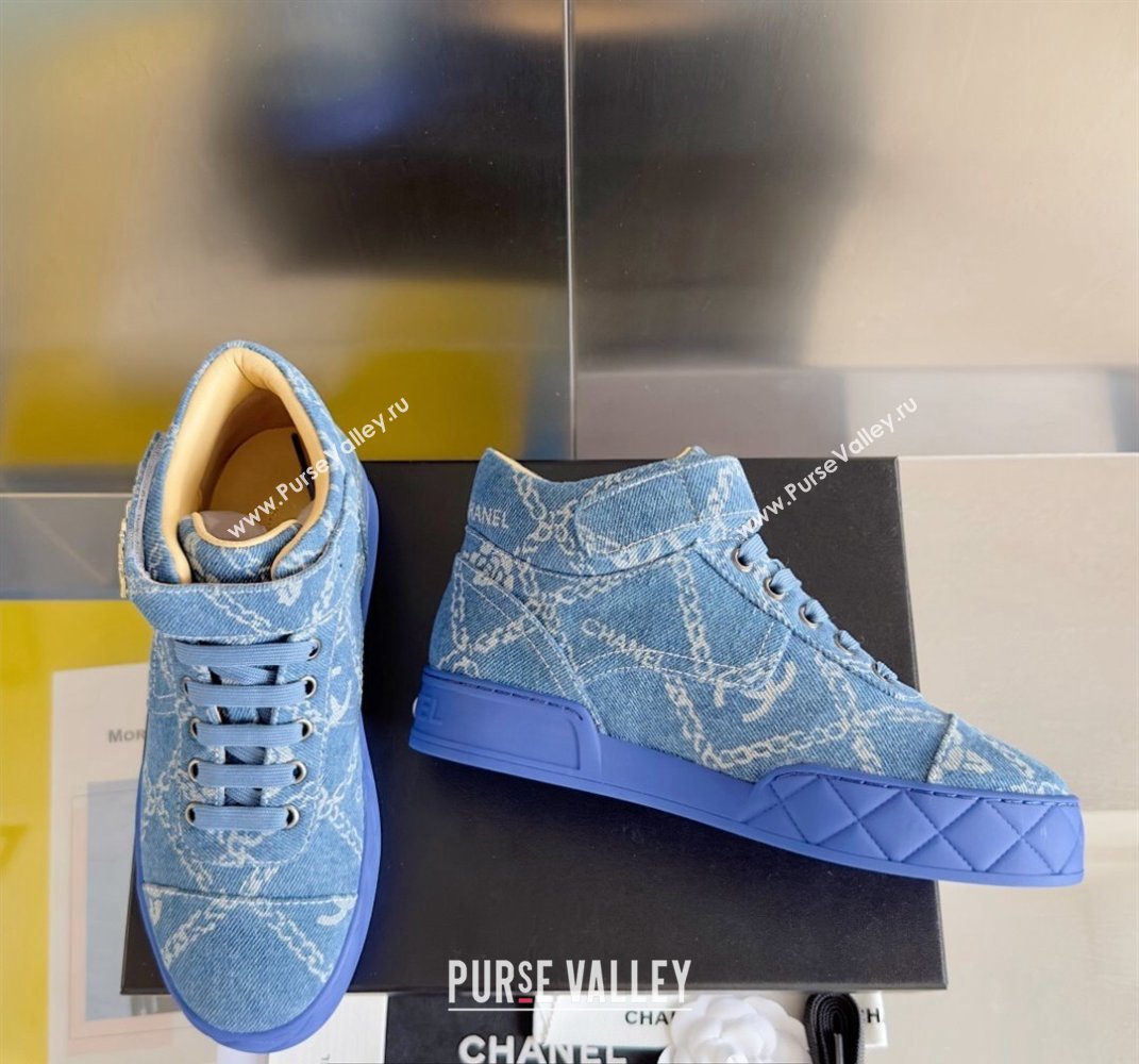 Chanel Denim Sneakers with Ankle Logo Top Quality Blue 2024 (guoran-24030503)