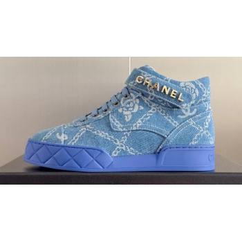 Chanel Denim Sneakers with Ankle Logo Top Quality Blue 2024 (guoran-24030503)