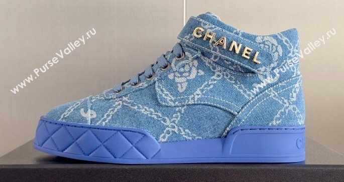 Chanel Denim Sneakers with Ankle Logo Top Quality Blue 2024 (guoran-24030503)