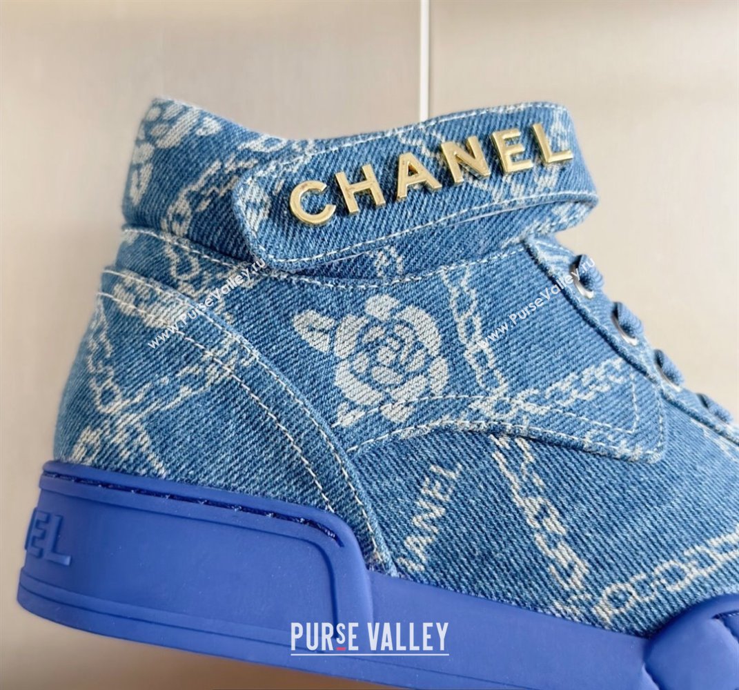 Chanel Denim Sneakers with Ankle Logo Top Quality Blue 2024 (guoran-24030503)