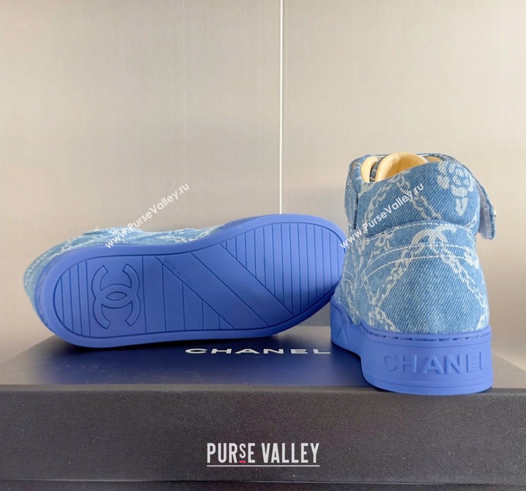 Chanel Denim Sneakers with Ankle Logo Top Quality Blue 2024 (guoran-24030503)