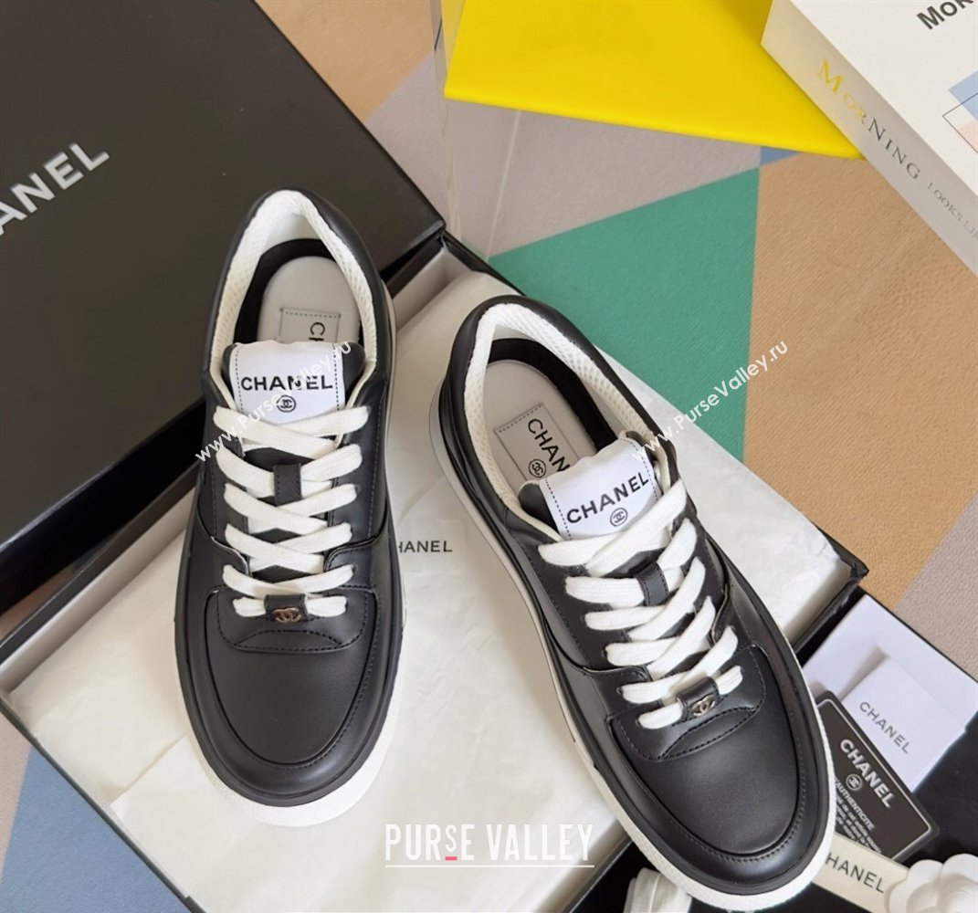 Chanel Calfskin CC Logo Sneakers Top Quality Black 2024 (guoran-24030504)