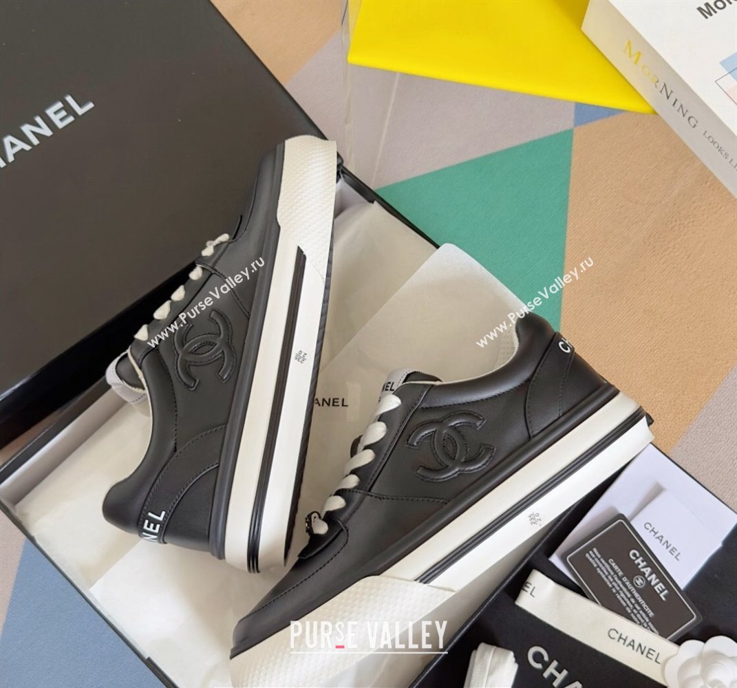 Chanel Calfskin CC Logo Sneakers Top Quality Black 2024 (guoran-24030504)