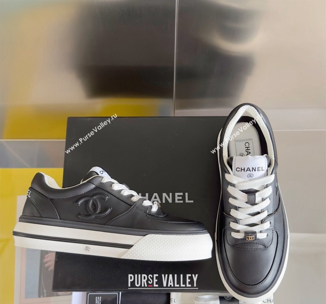 Chanel Calfskin CC Logo Sneakers Top Quality Black 2024 (guoran-24030504)