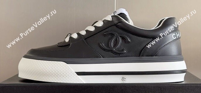 Chanel Calfskin CC Logo Sneakers Top Quality Black 2024 (guoran-24030504)