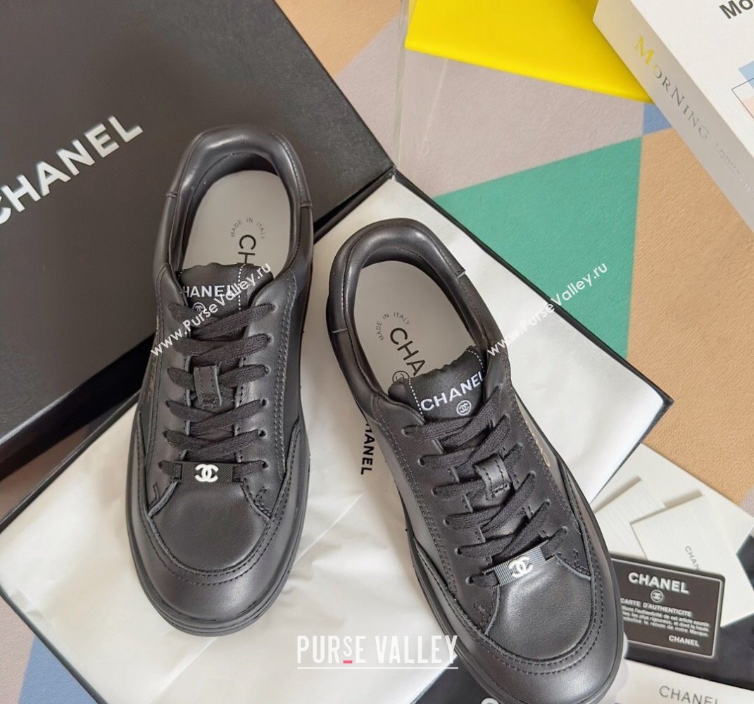 Chanel Calfskin Logo Sneakers Top Quality Black 2024 (guoran-24030510)